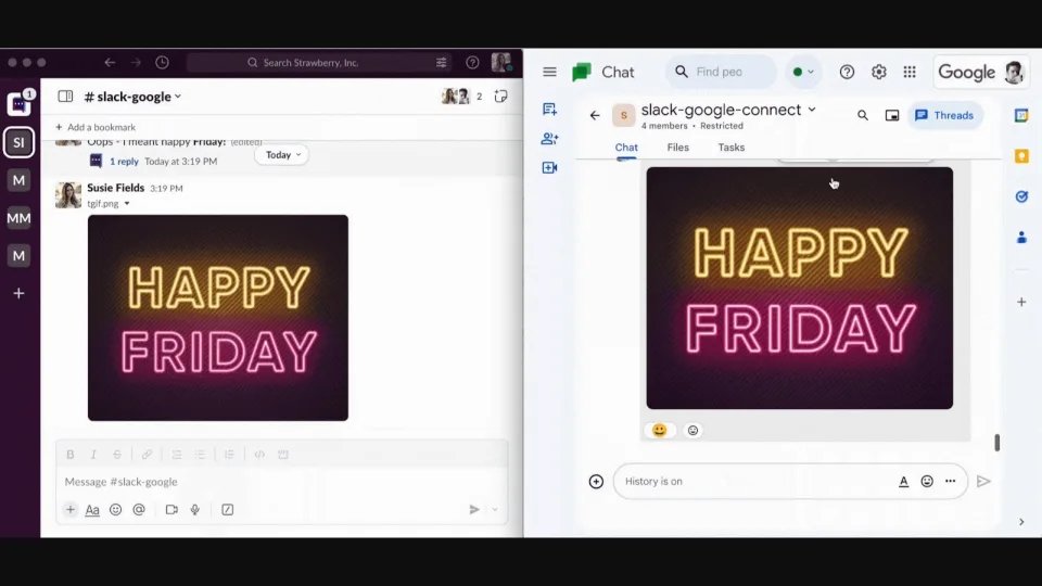 Google Chat com interligação do Microsoft Teams e Slack