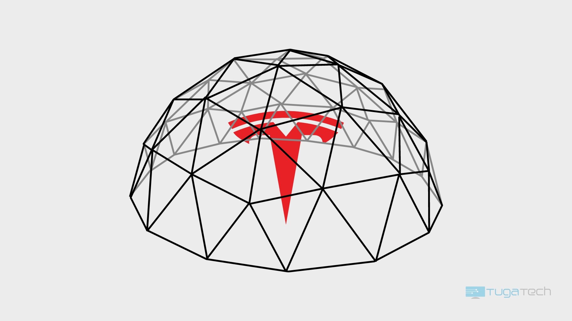 Logo da Tesla sobre uma cúpula de vidro