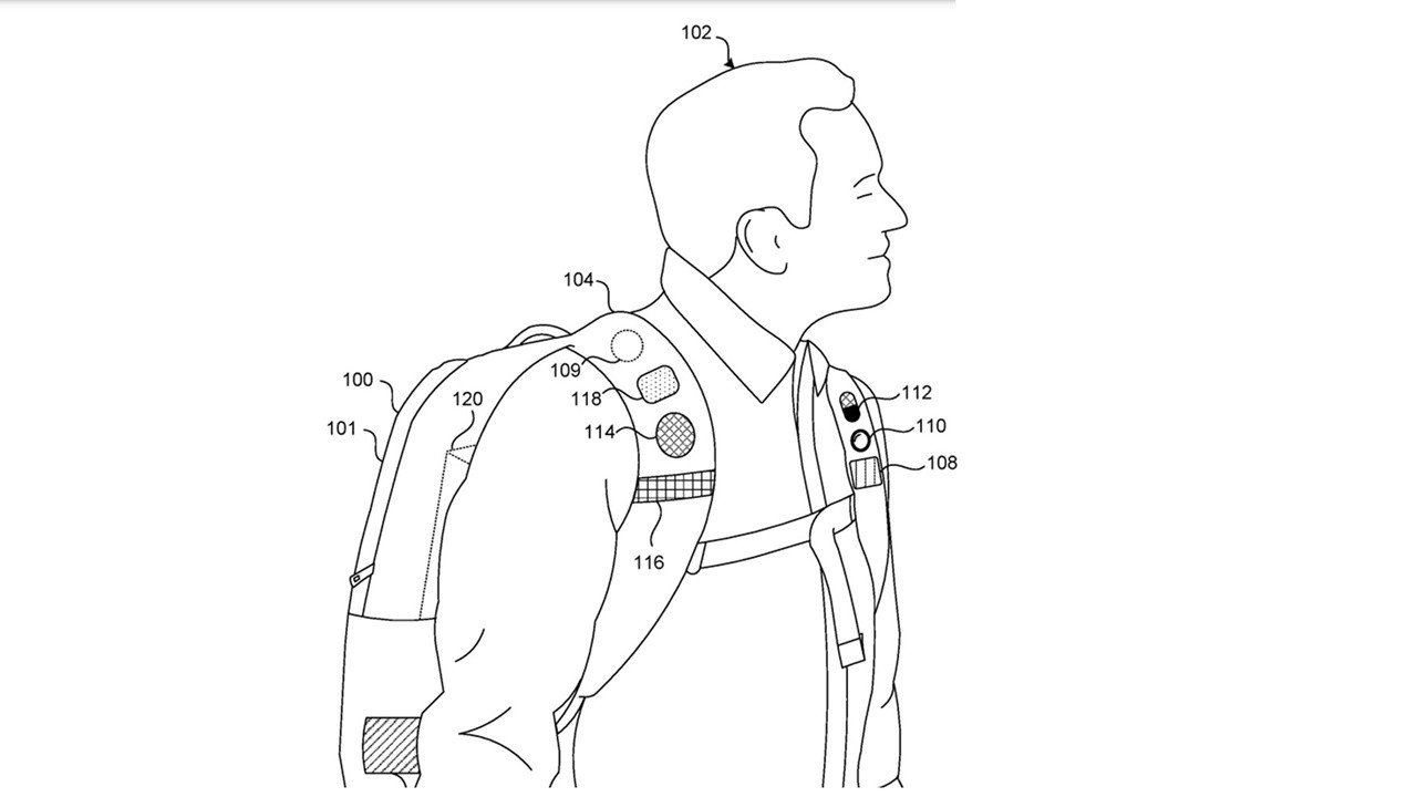 imagem da patente com mochila inteligente da Microsoft