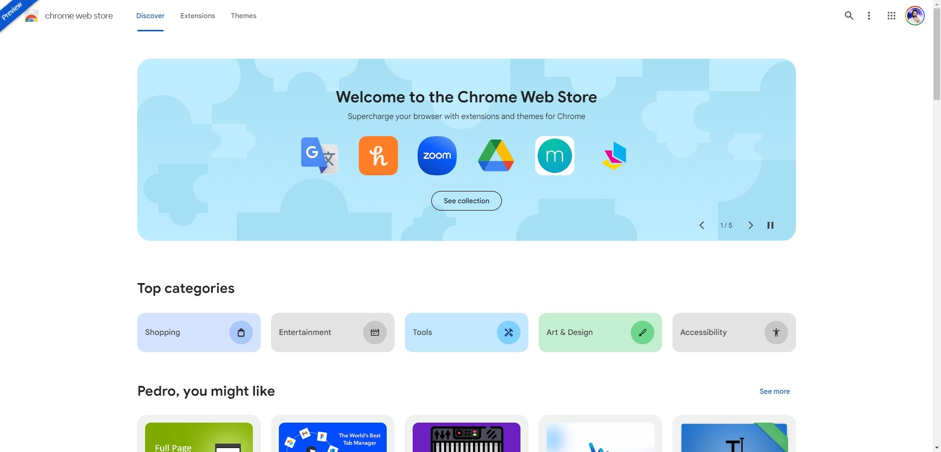 Novo design da Chrome Web Store