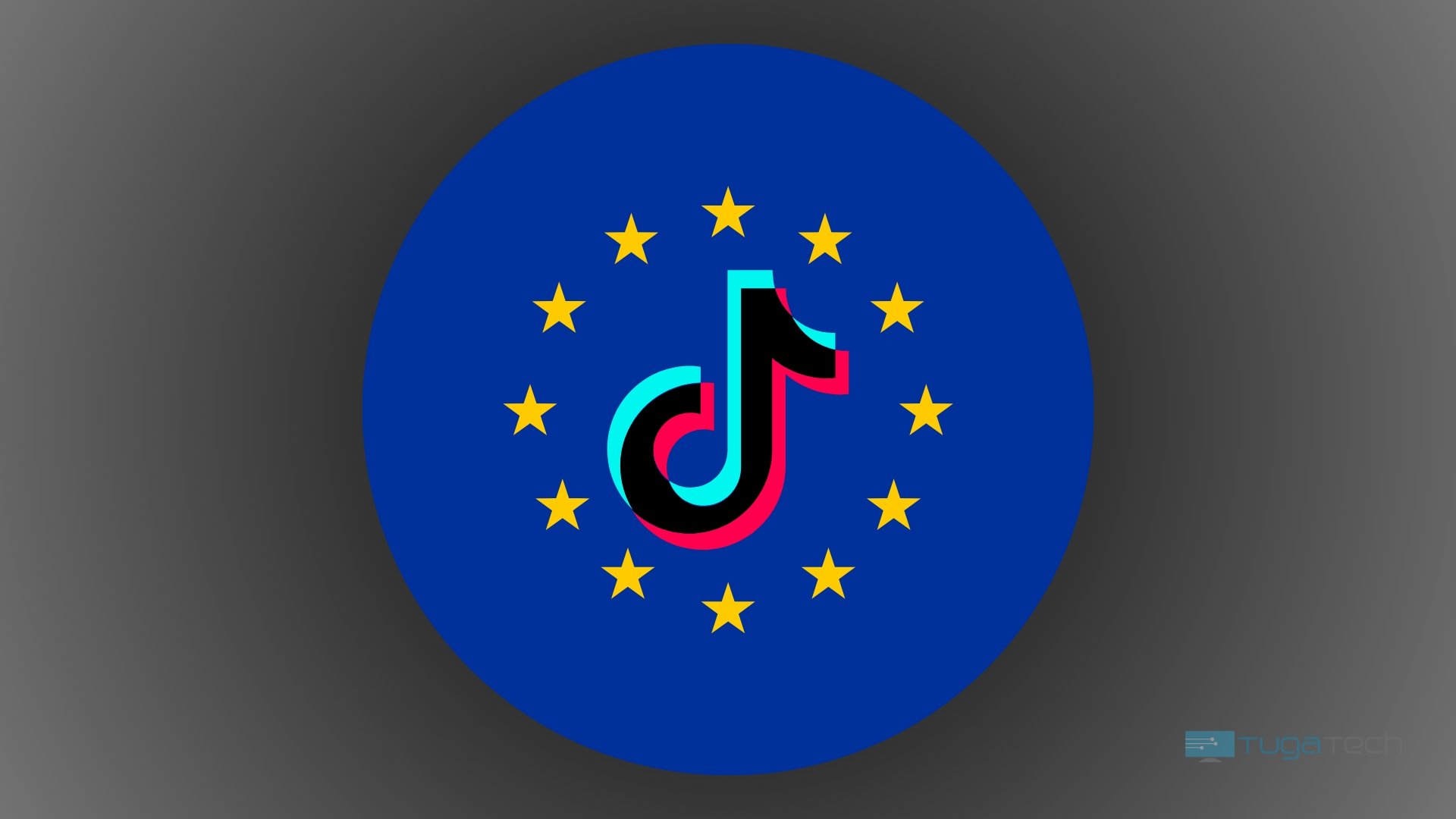 Logo do TikTok em bandeira da União Europeia