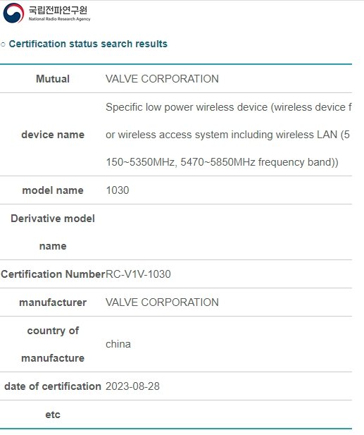 imagem da certificação da valve para dispositivo misterioso