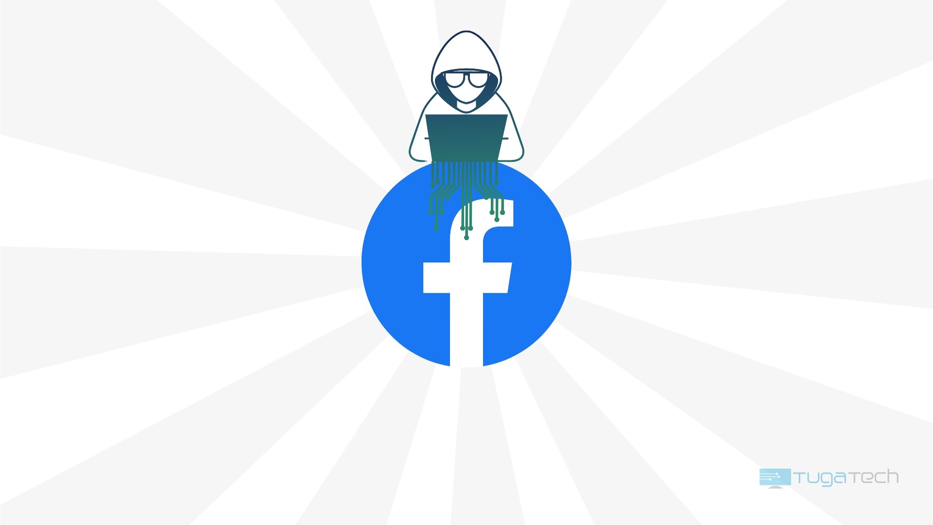 Facebook com hacker em cima do logo