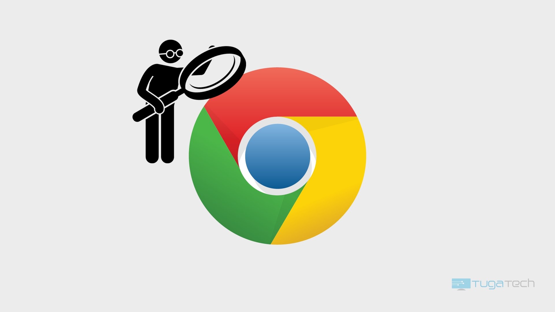 Google Chrome com pessoa a olhar pela lupa