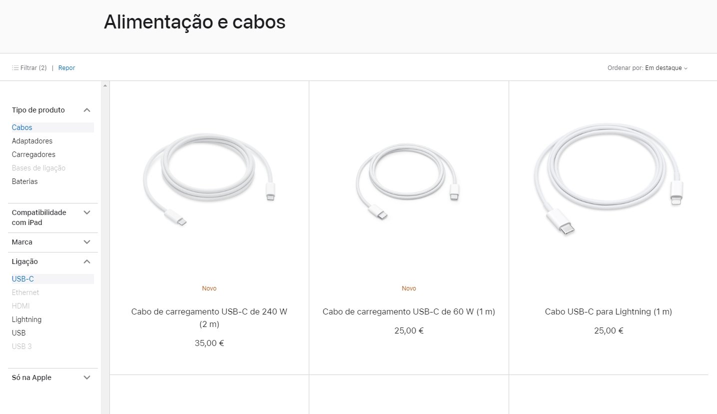 cabos de carregamento para iPad
