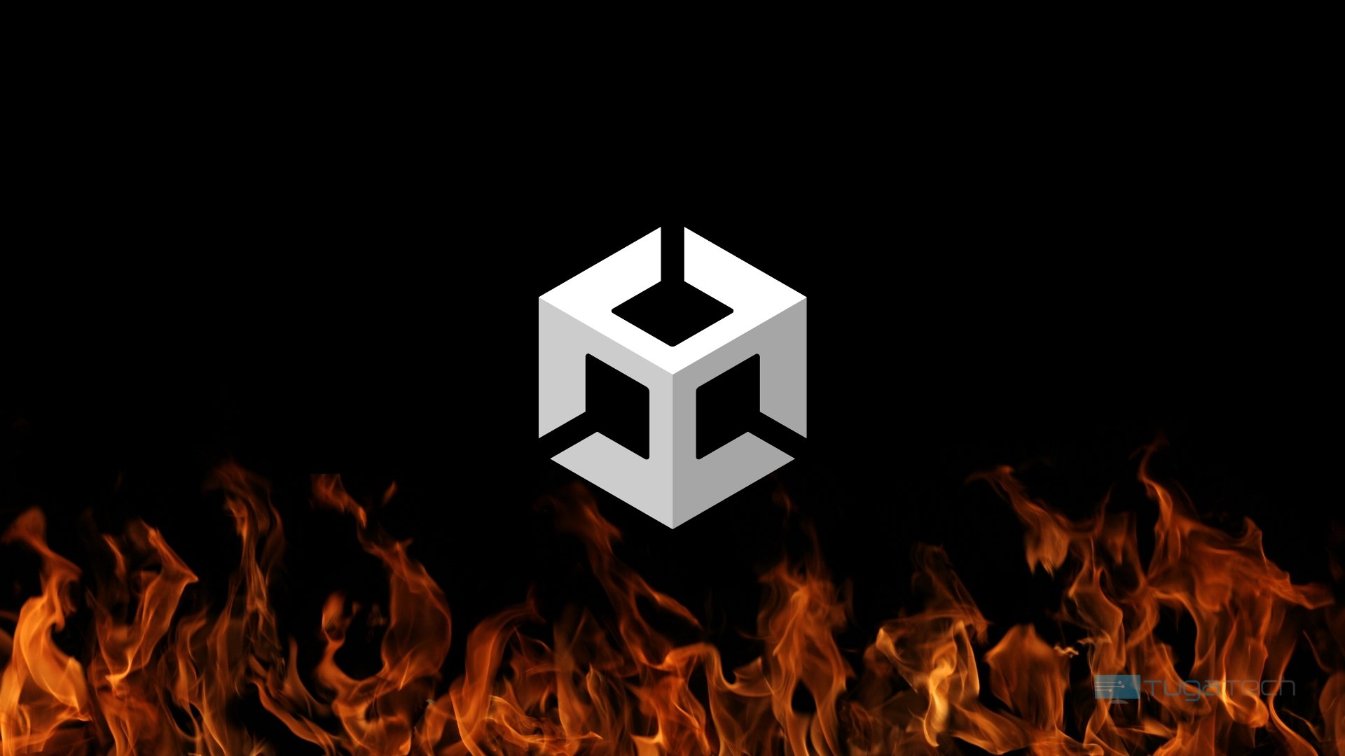 Logo da Unity sobre fogo