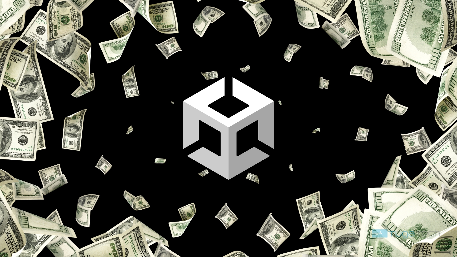Logo da unity sobre dinheiro