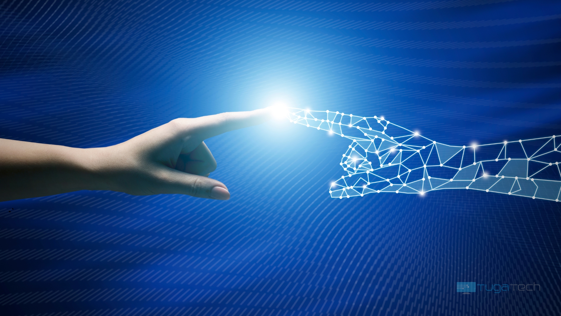 Inteligência Artificial a tocar em mão humana