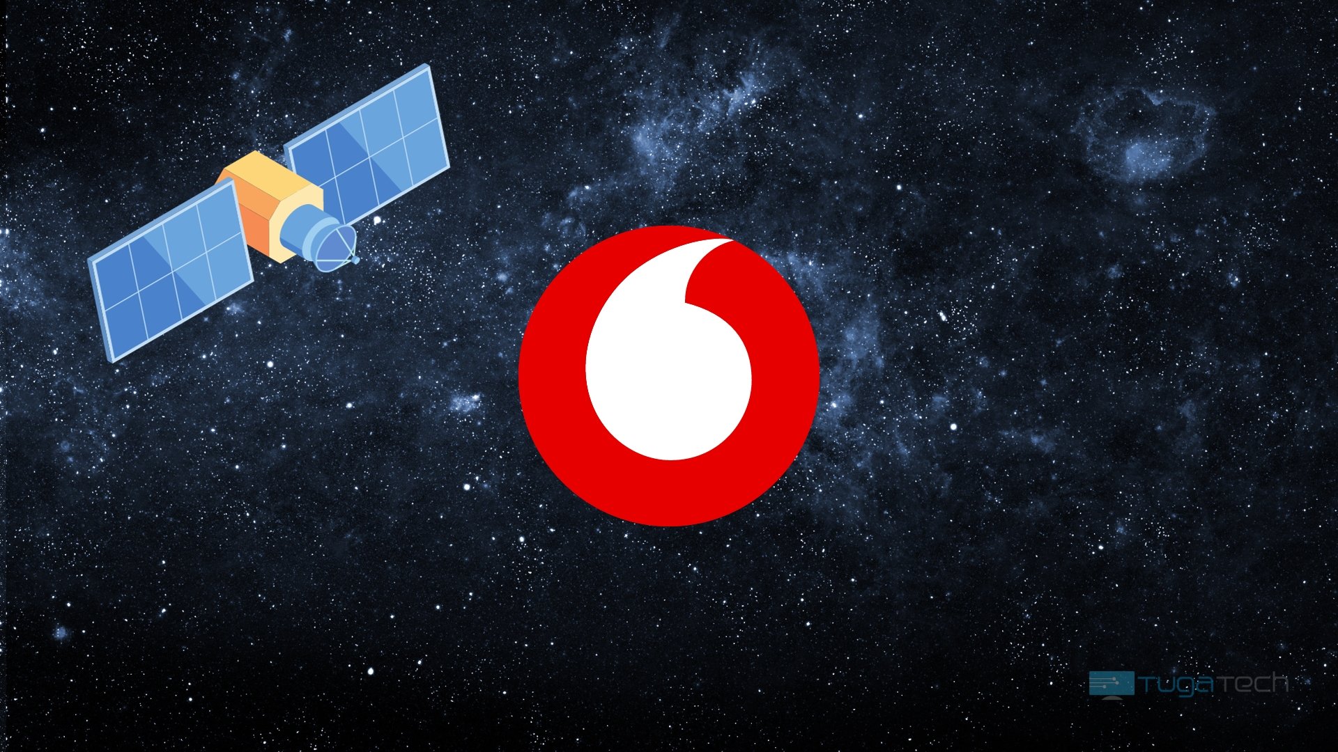 Logo da Vodafone no espaço com satélite