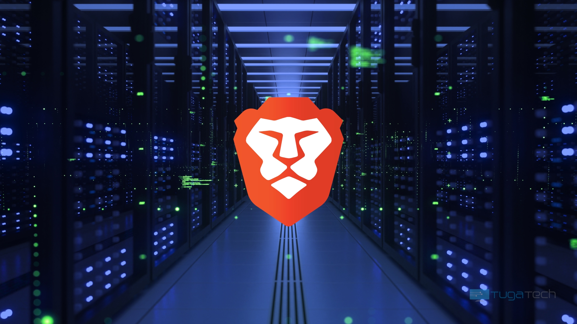Logo da Brave com fundo de servidores