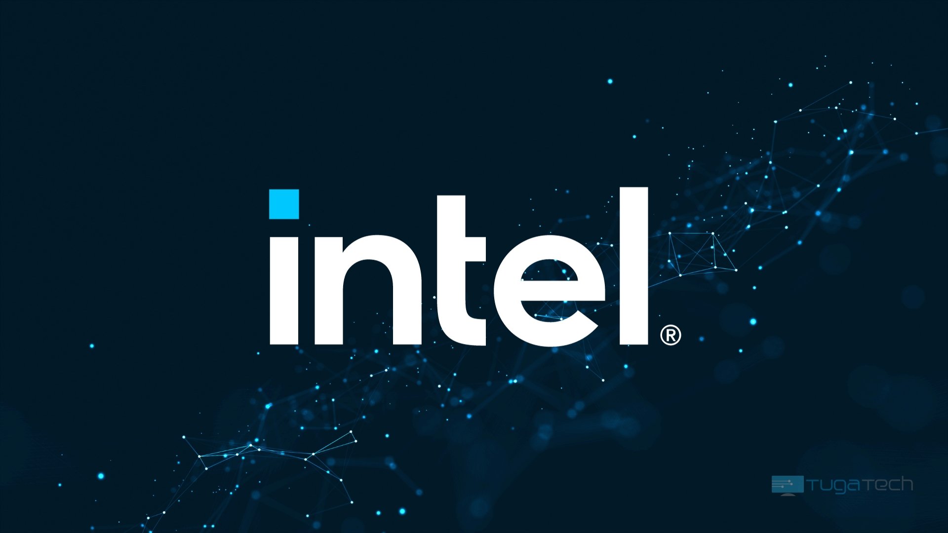 Intel logo da empresa em fundo azul digital