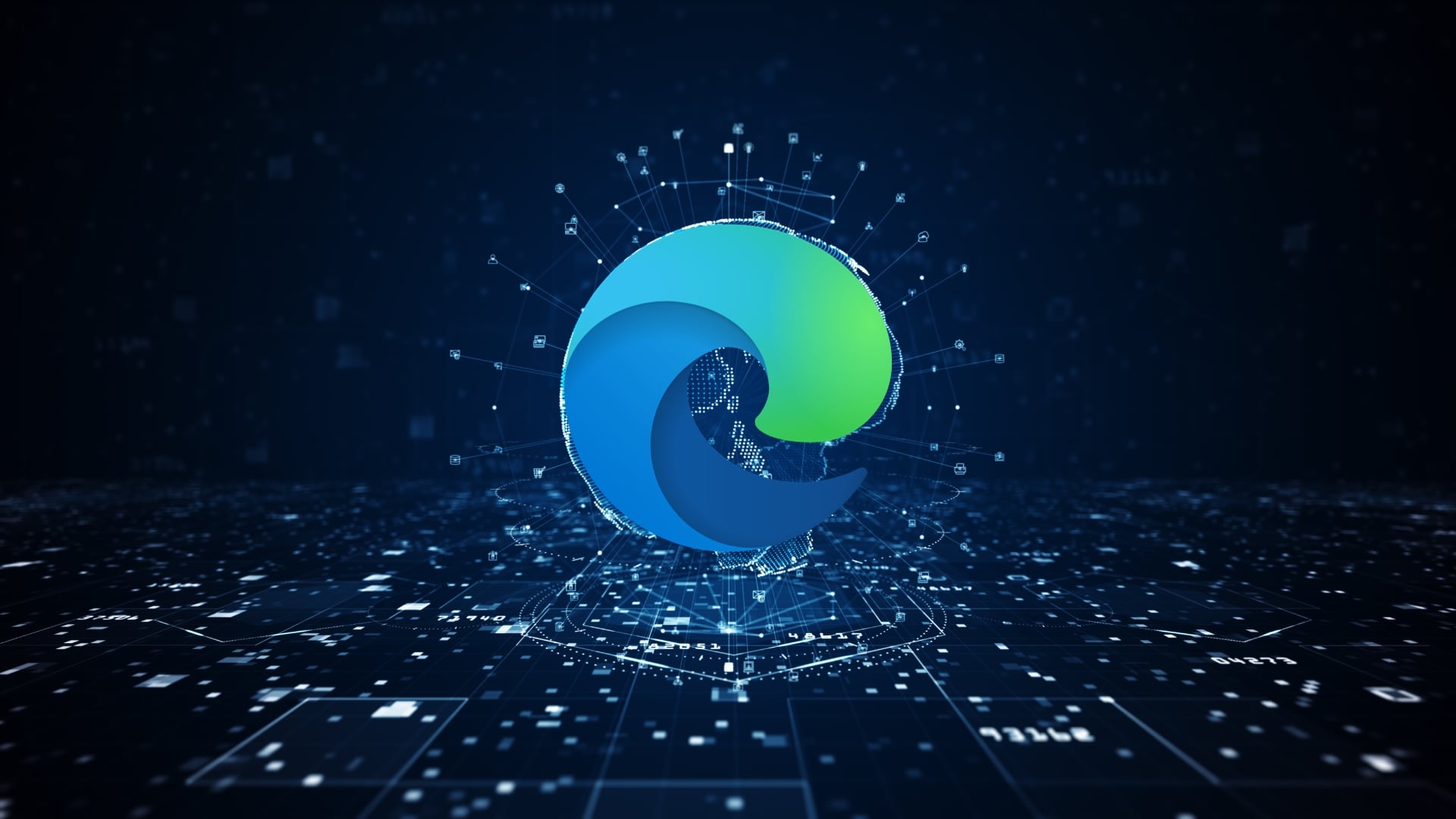 Microsoft Edge em fundo digital azul