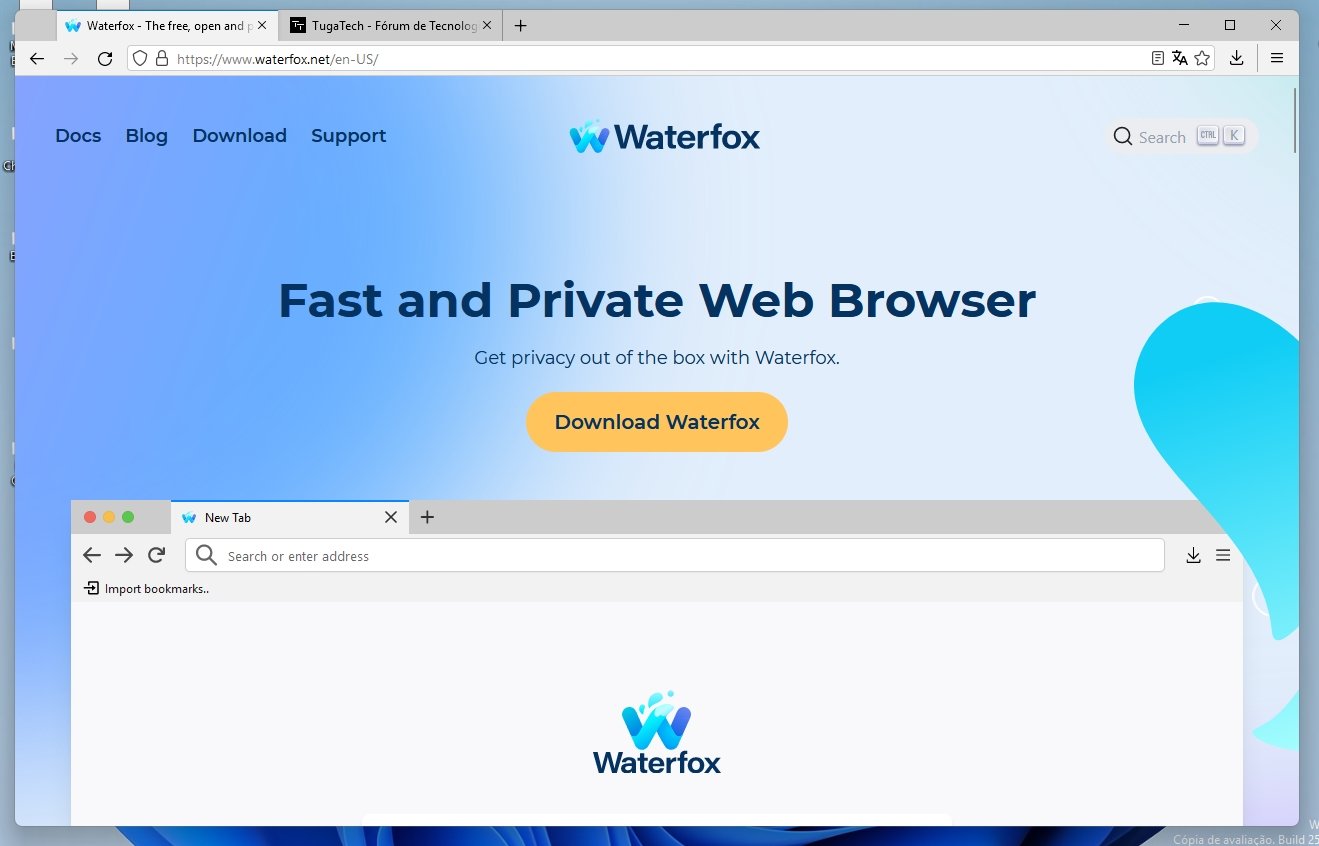 WaterFox aberto em página inicial