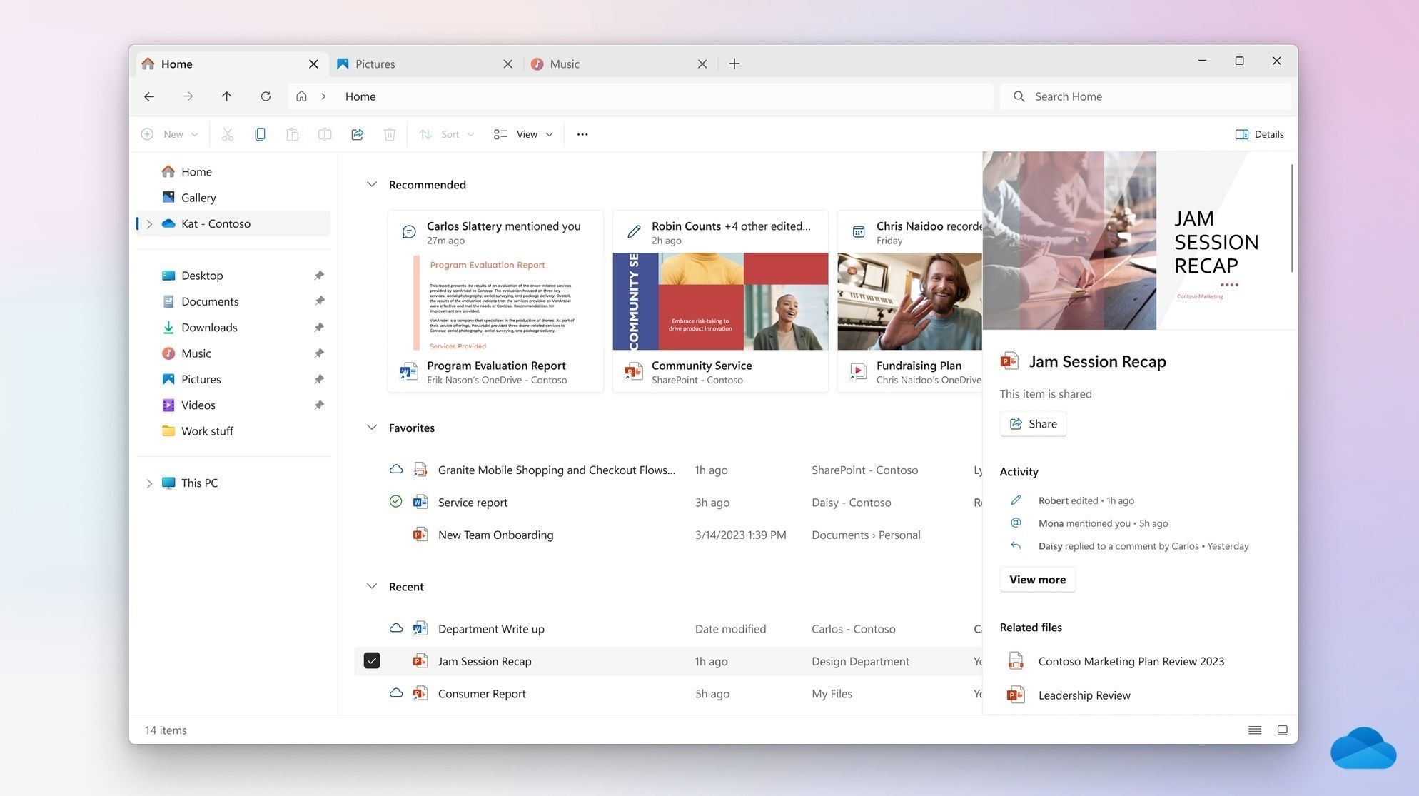OneDrive com novo painel inicial