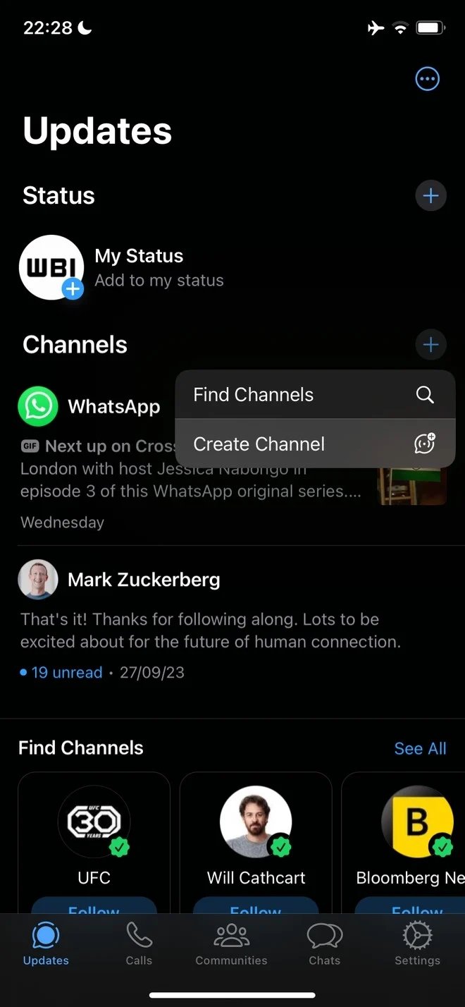 imagem do whatsapp com canais na plataforma