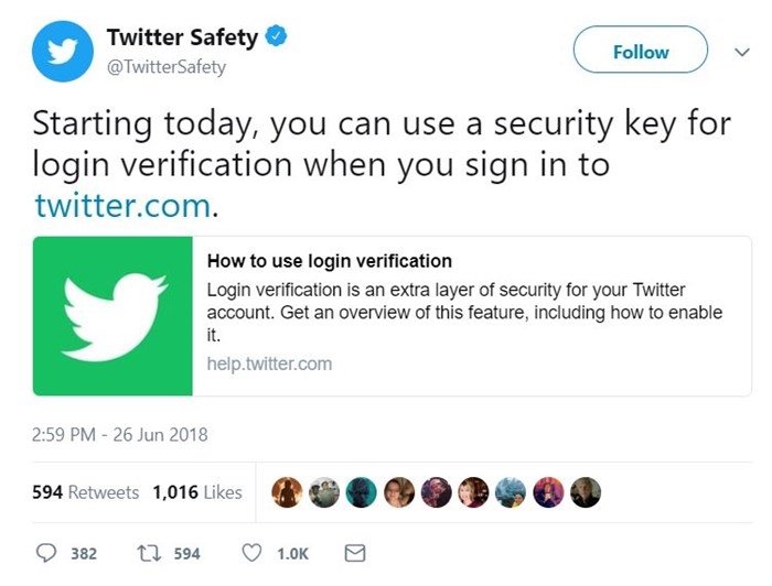 twitter segurança adicional chave usb