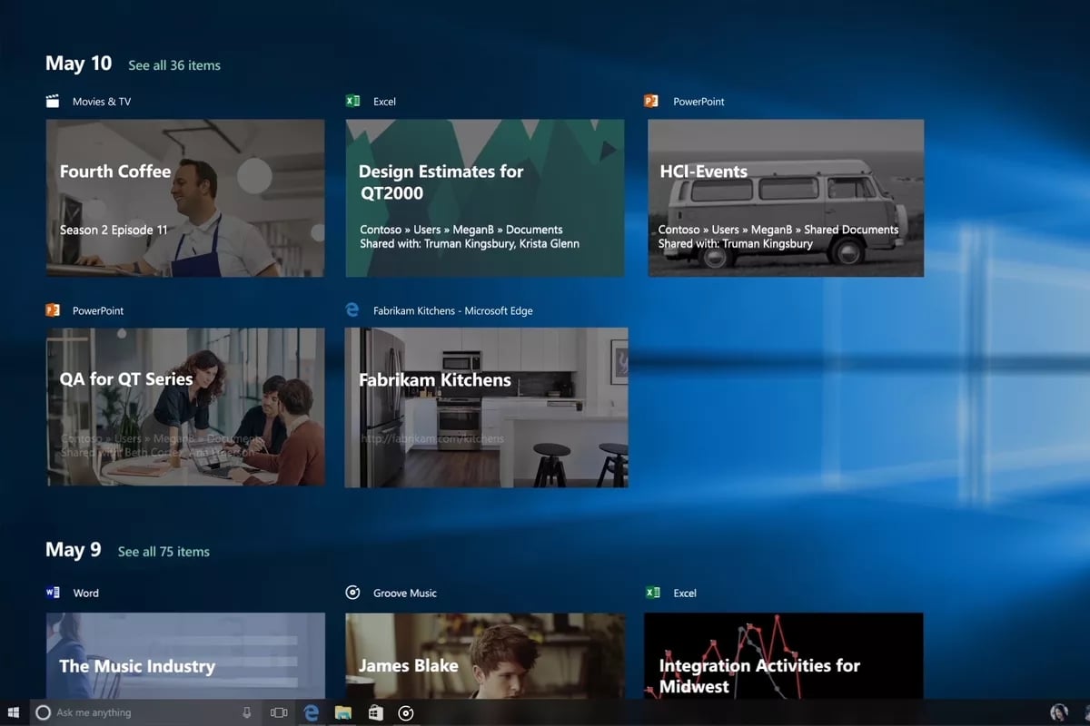 timeline windows 10