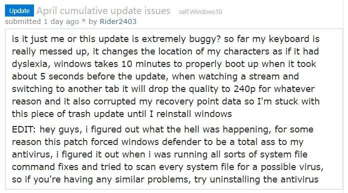 exemplo de problema windows 10