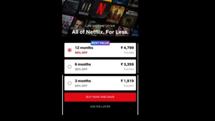 Netflix pagamentos anuais