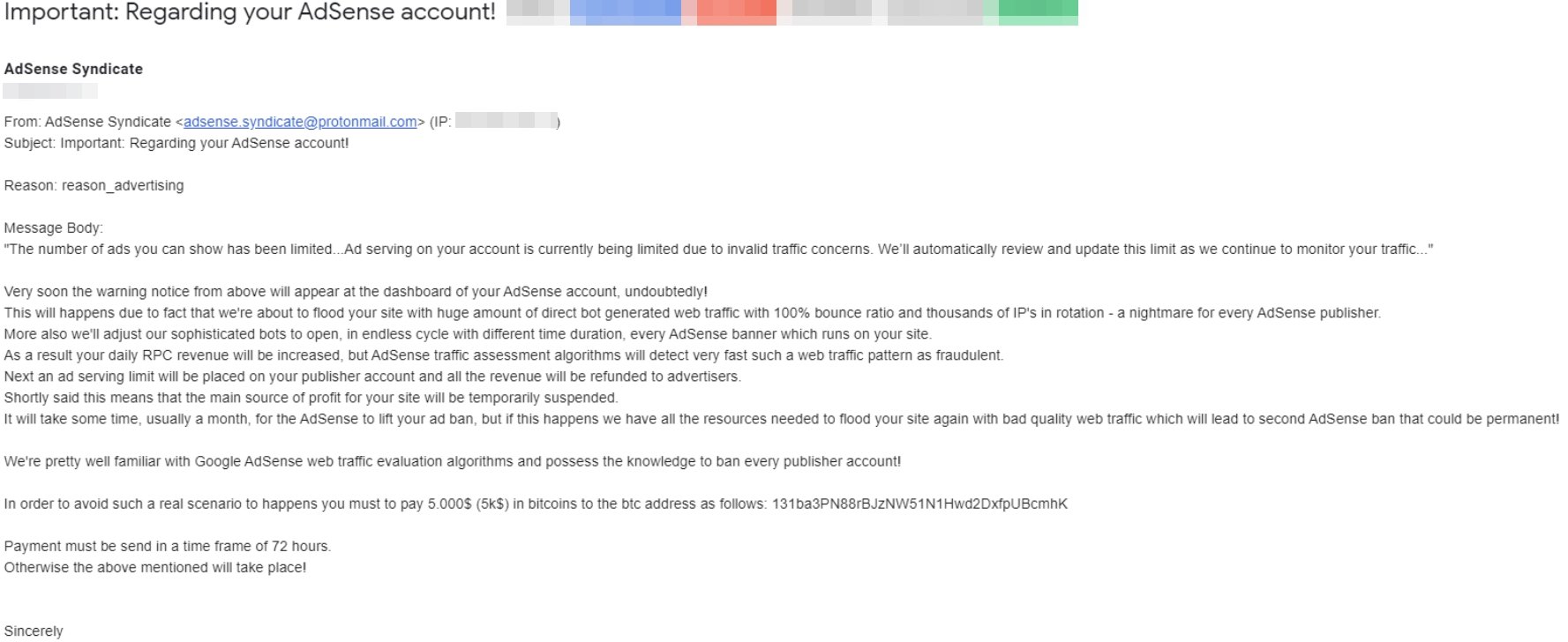 exemplo de email com ameaças