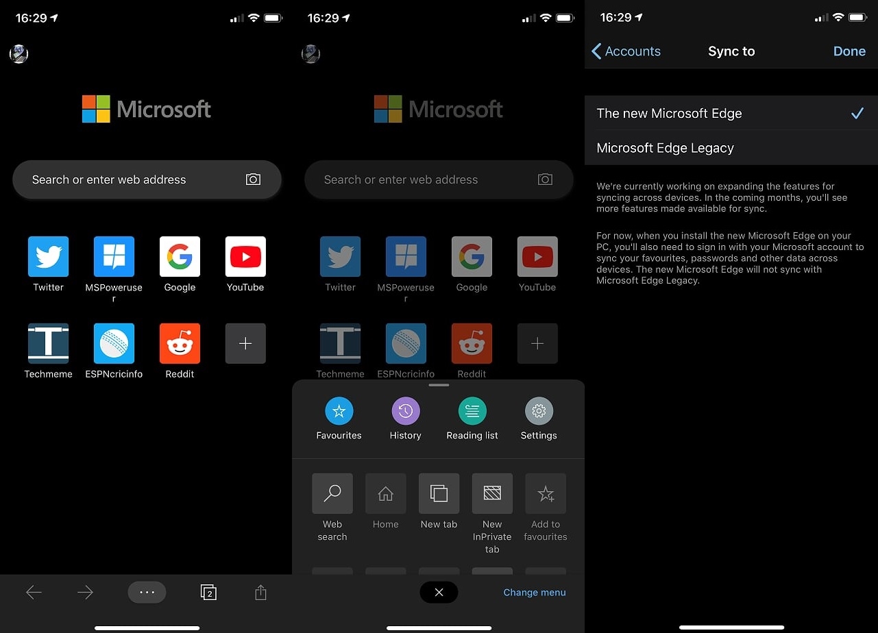 Microsoft edge no iOS