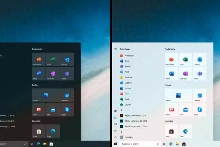 nova versão do menu inicial do windows 10