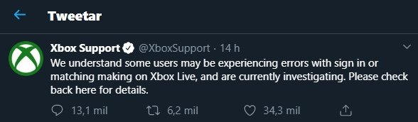 xbox live tweet falhas