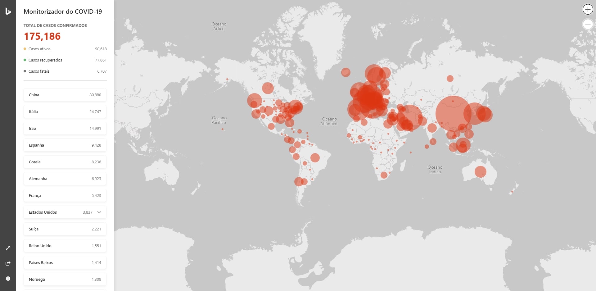Microsoft mapa mundo covid19