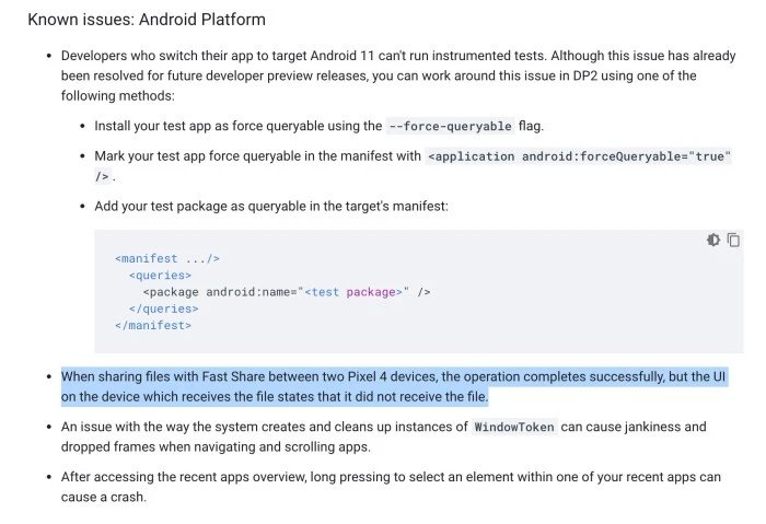 exemplo de bug no sistema de partilha do android 11