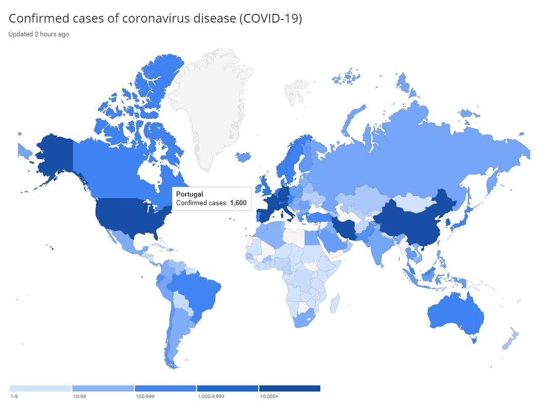mapa da google sobre coronavirus