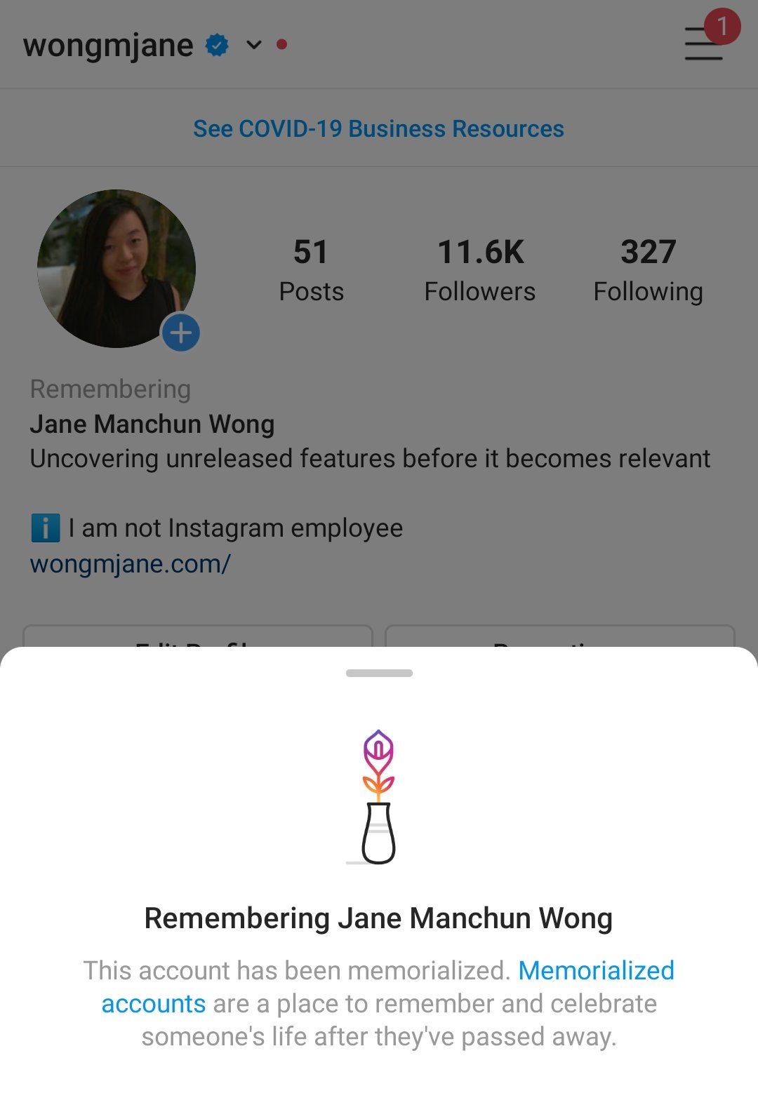Instagram conta memorial