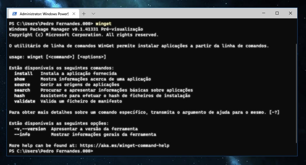 Windows 10 gestor de pacotes