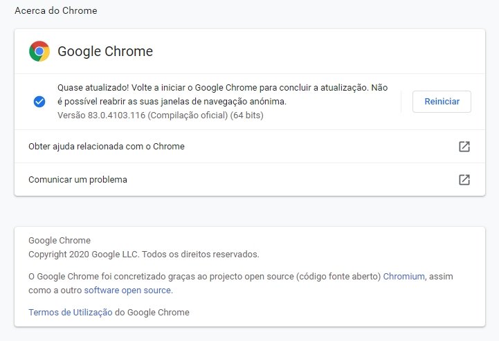 google chrome atualização