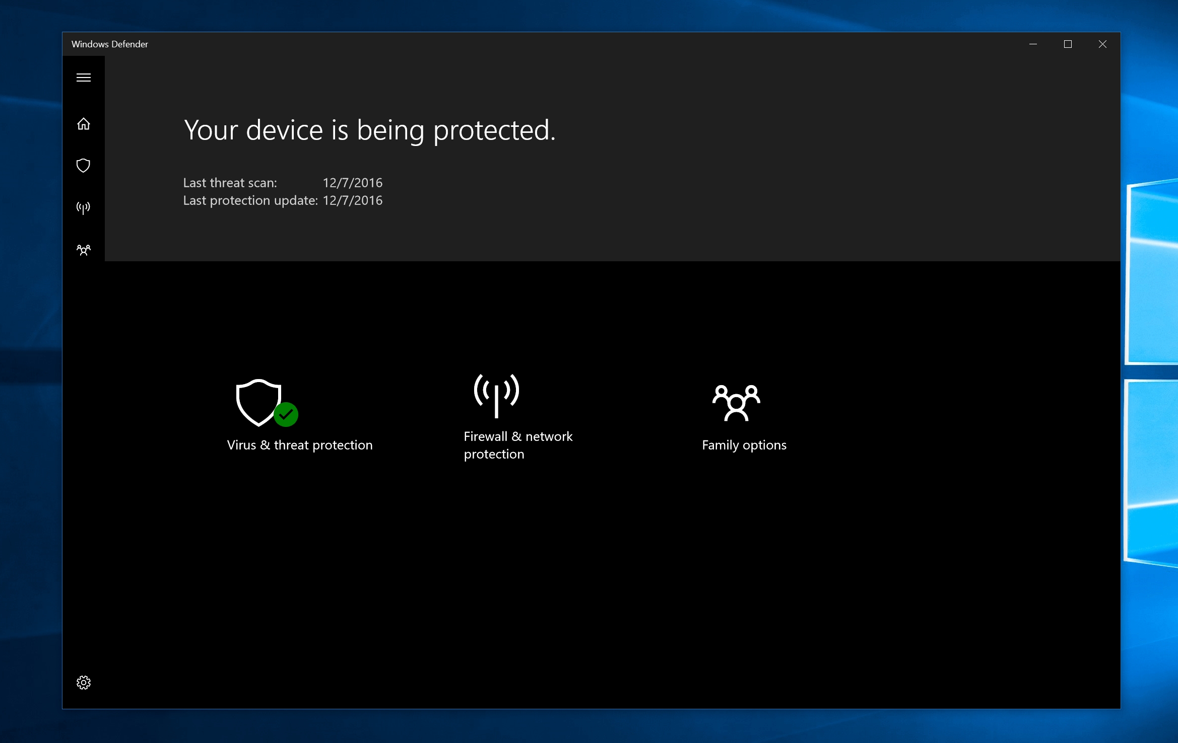 Windows defender definições