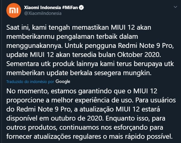 mensagem da xiaomi na indonesia