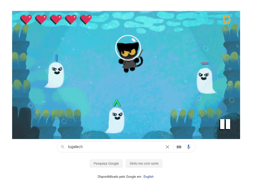 Ajude o gatinho mágico neste doodle de Halloween do Google