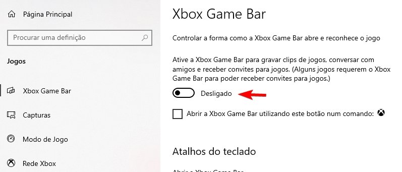 Desativar xbox game bar