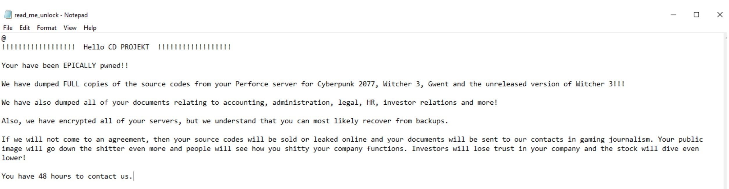 mensagem do ataque ransomware