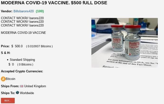 exemplo de vacina na dark web