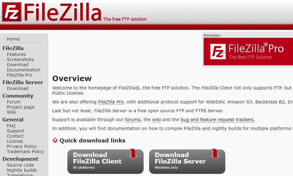 Filezilla website
