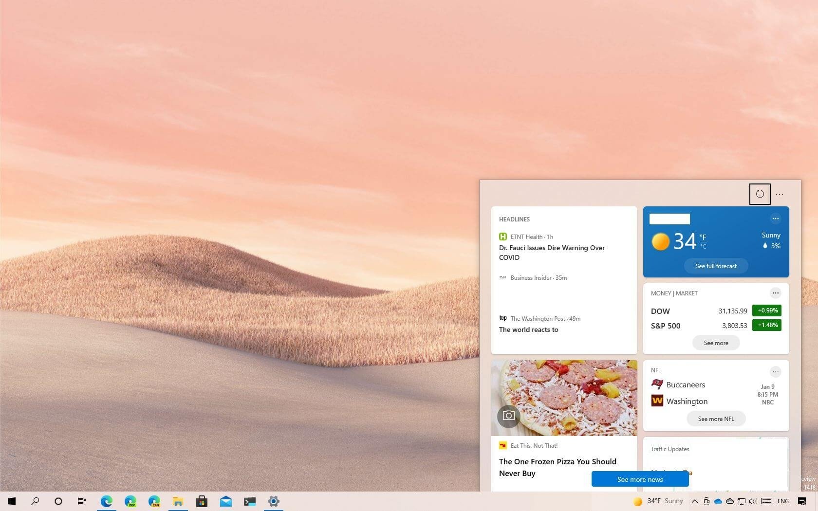 Windows 10 widget barra de ferramentas estado do tempo e noticias