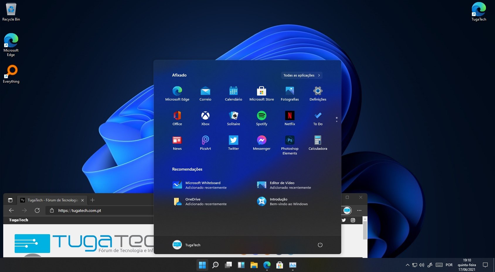 Windows 11 ecrã inicial
