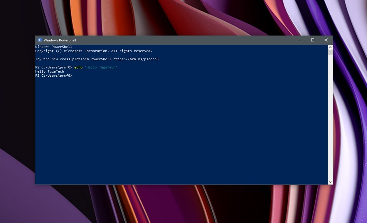 Windows PowerShell linha de comandos aberta