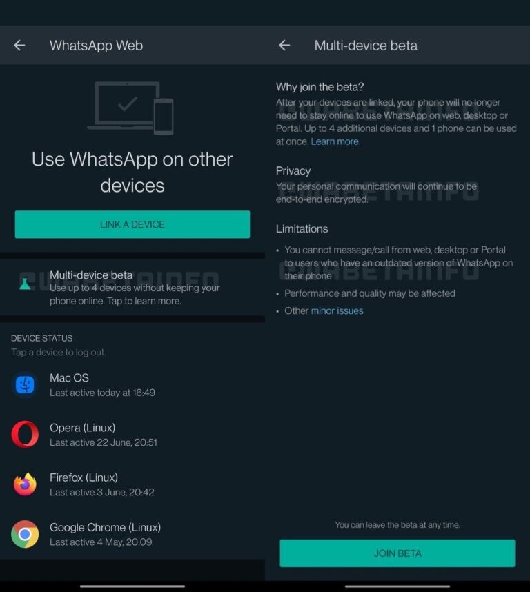 WhatsApp beta múltiplos equipamentos