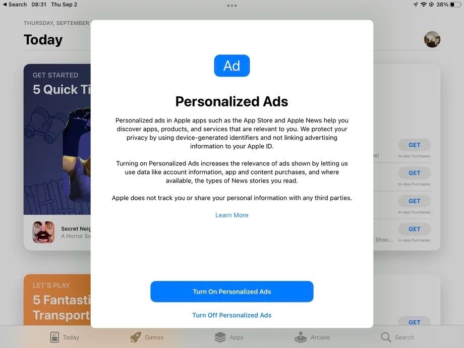 Apple iOS publicidade personalizada