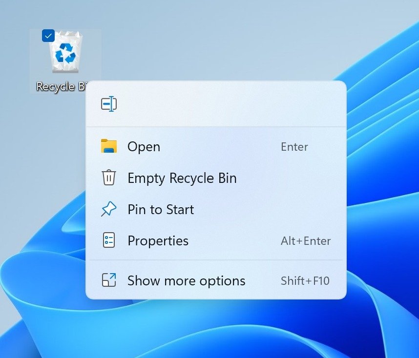novo menu na reciclagem do windows 11