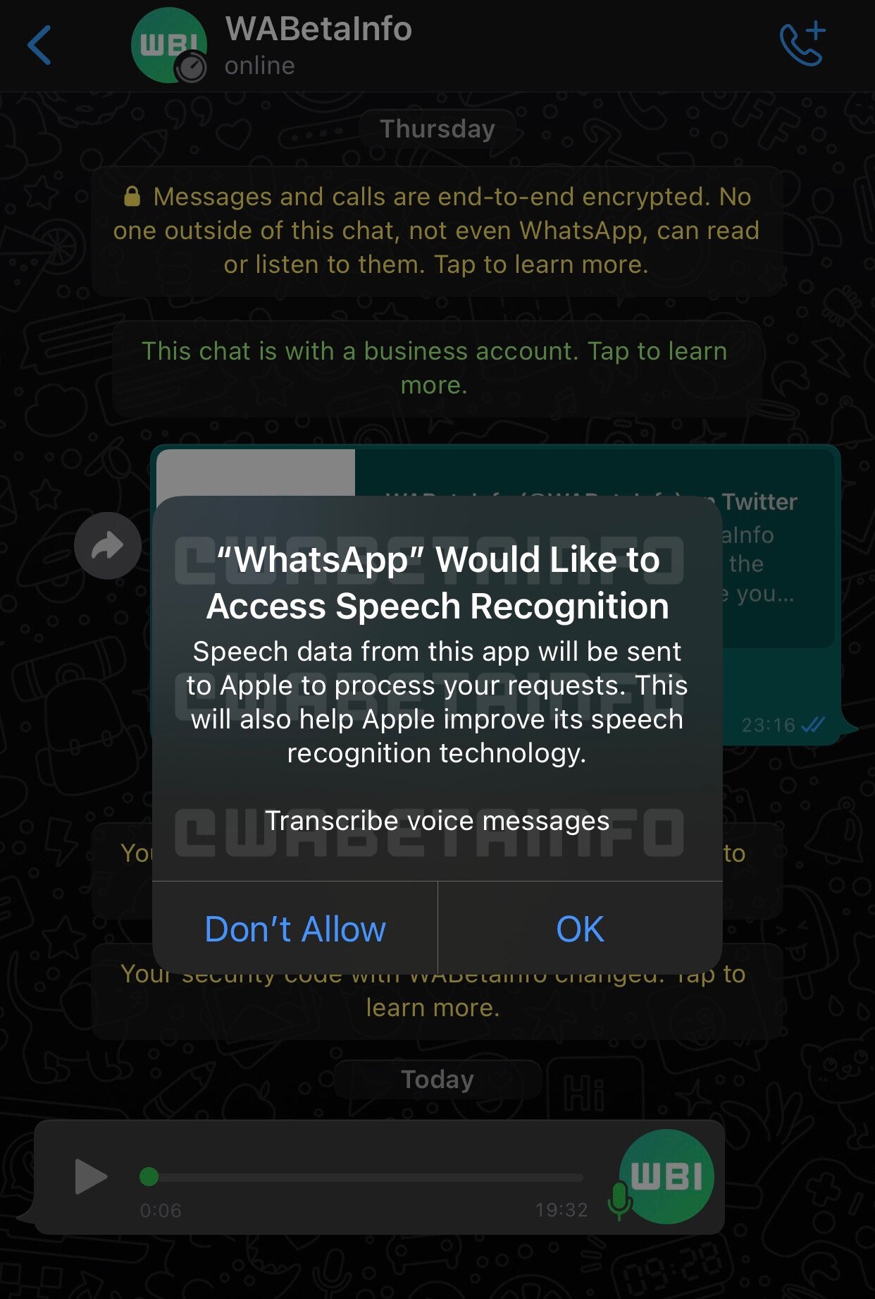 conversão de texto em voz do WhatsApp
