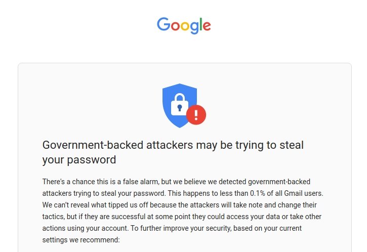 Google gmail alerta de ataque do governo
