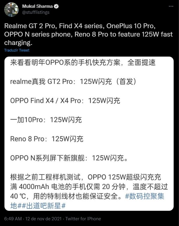 informações do leak OnePlus 10 Pro