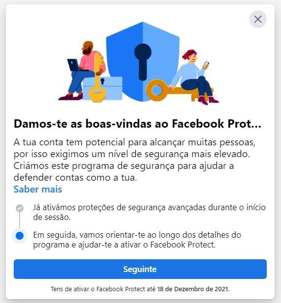 Facebook protect ativação